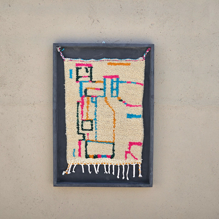 Colorful Abstract Framed Berber Rug Art - 100x76x5cm