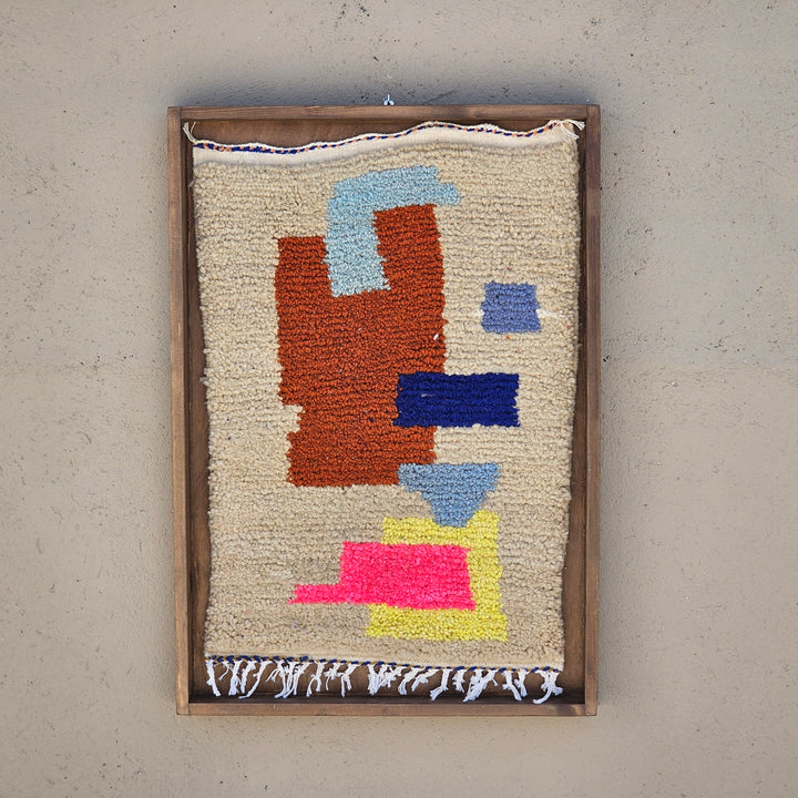 Arte de Tapete Berbere em Moldura Terracota e Azul - 100x76x5cm