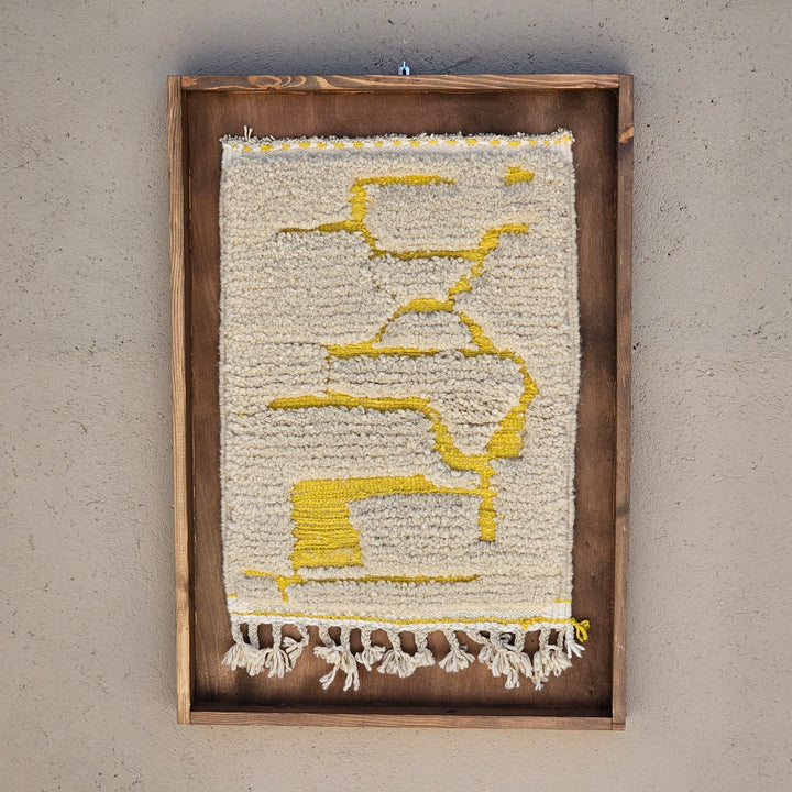 Mosterdgele Ingelijste Berber Tapijt Kunst - 100x76x5cm