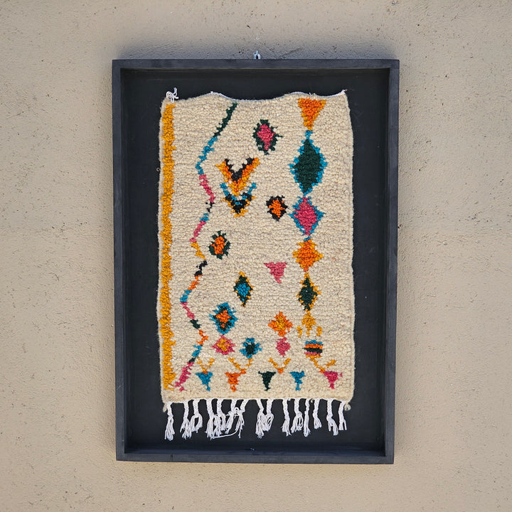Ockra & teal symbolisk inramad berbermattkonst - 100x76x5cm