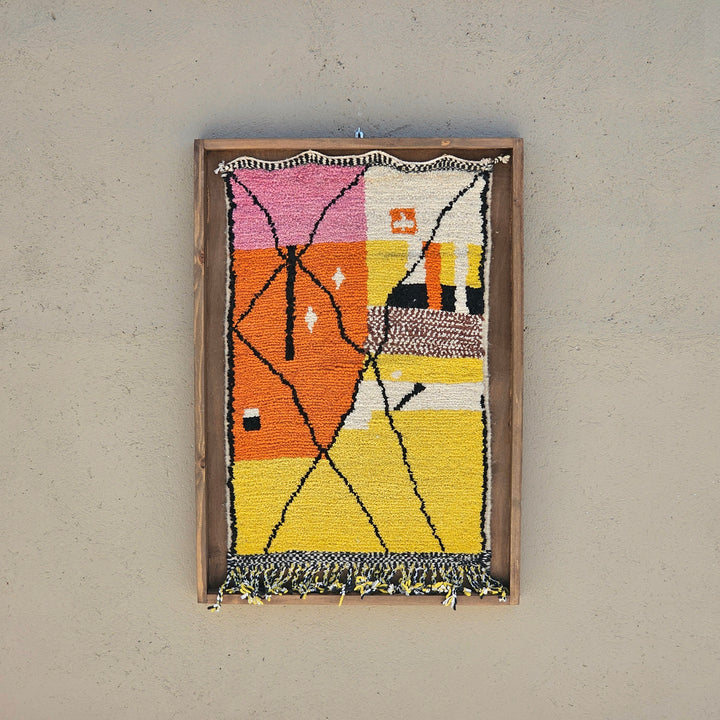 Orange & senap inramad berbermattkonst - 100x76x5cm