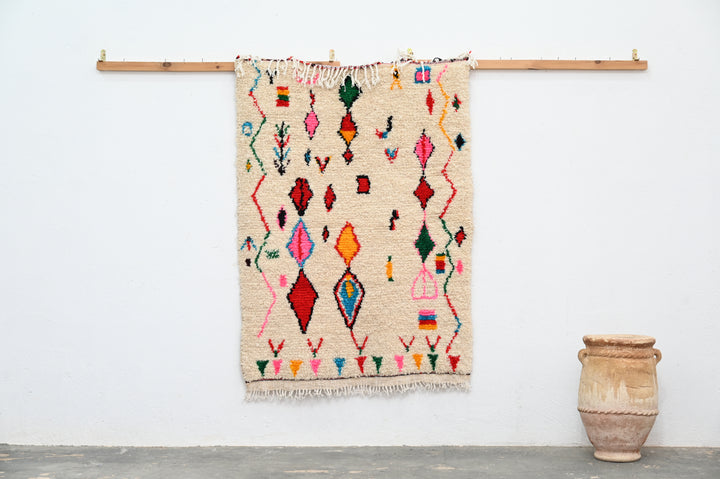 Fargerikt håndvevd ullteppe, 145 x 105 cm - P480
