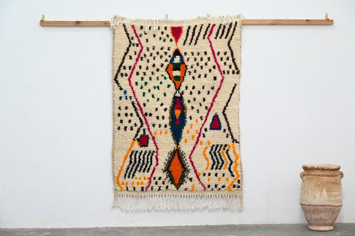 Fargerikt håndvevd ullteppe, 145 x 110 cm - P481