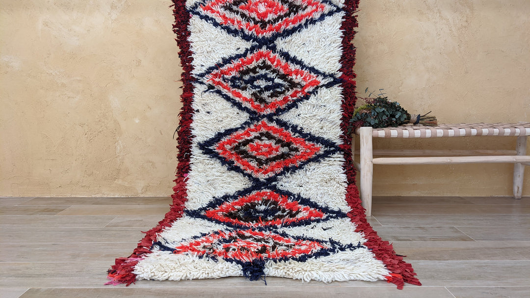 Vintage Small colorful Moroccan Rug, 2x5 Boucherouite narrow runner buy Rug.