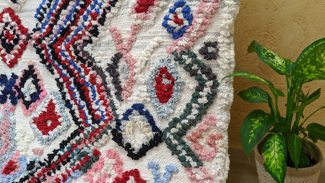 Rag rug 4x8 Boucherouite rug, The Psychedelic tapestry of outlets Moroccan rugs 100% WOOL .