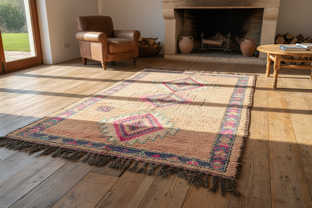 【新品】大判！ ベニワレンラグ モロッカンラグ トライバルラグ　ヴィンテージラグ ラグ モロッコ モロッカン モロッカン柄 ウィルトン織 ベニオワレン