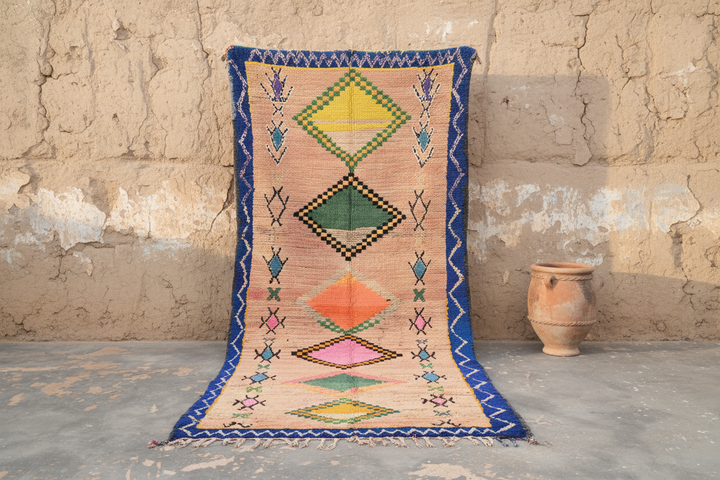 Vintage 1970-talls håndvevd Boujaad-teppe, 355 x 150 cm, V-141