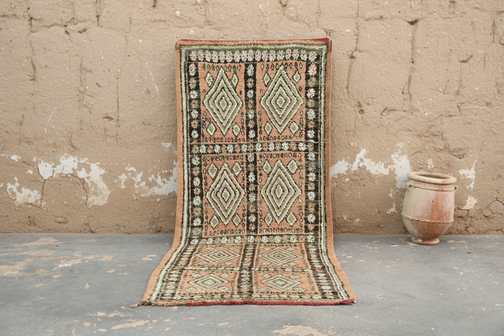 Vintage 1970-talls håndvevd Boujaad-teppe, 340 x 140 cm, V-148