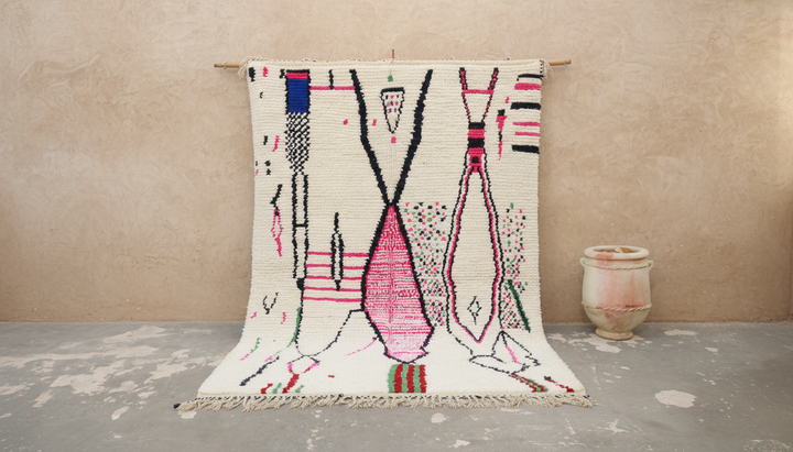Stor Azilal-teppe 300 x 210 cm – Elfenben, Rosa & Flerfarget, GO-958