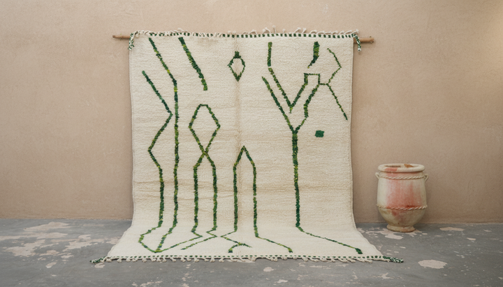 Stort Beni Ouarain-teppe 295×210 cm – Elfenben & Skogsgrønn, GO-962