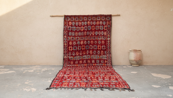 Vintage 1970-talls Boujaad-teppe, 445 x 164 cm, V-273