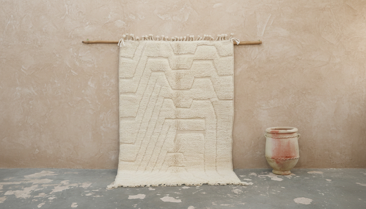 Beni Ouarain-teppe 235×155 cm – Elfenben Minimalistisk, AZO-781