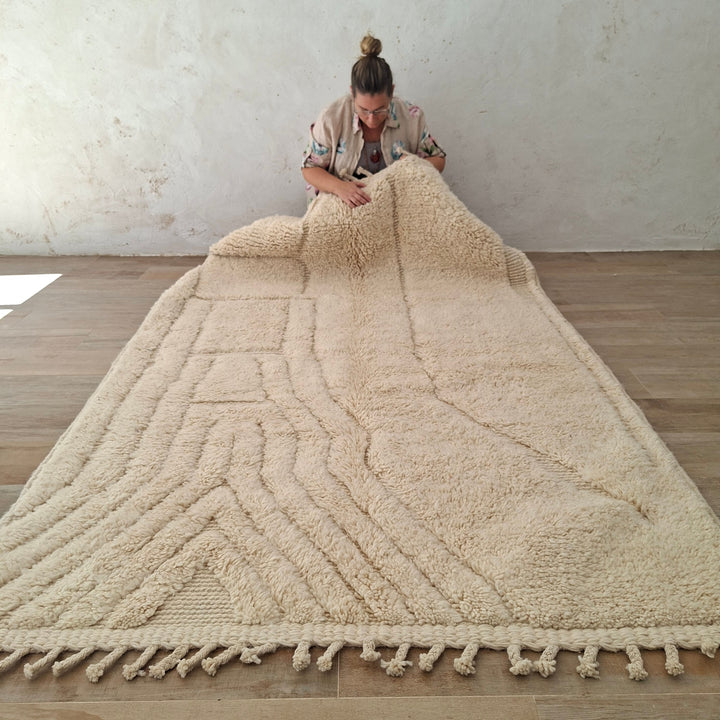 Ivory Beni Ouarain Rug with Raised Geometric Pattern, full rug view, MS1011