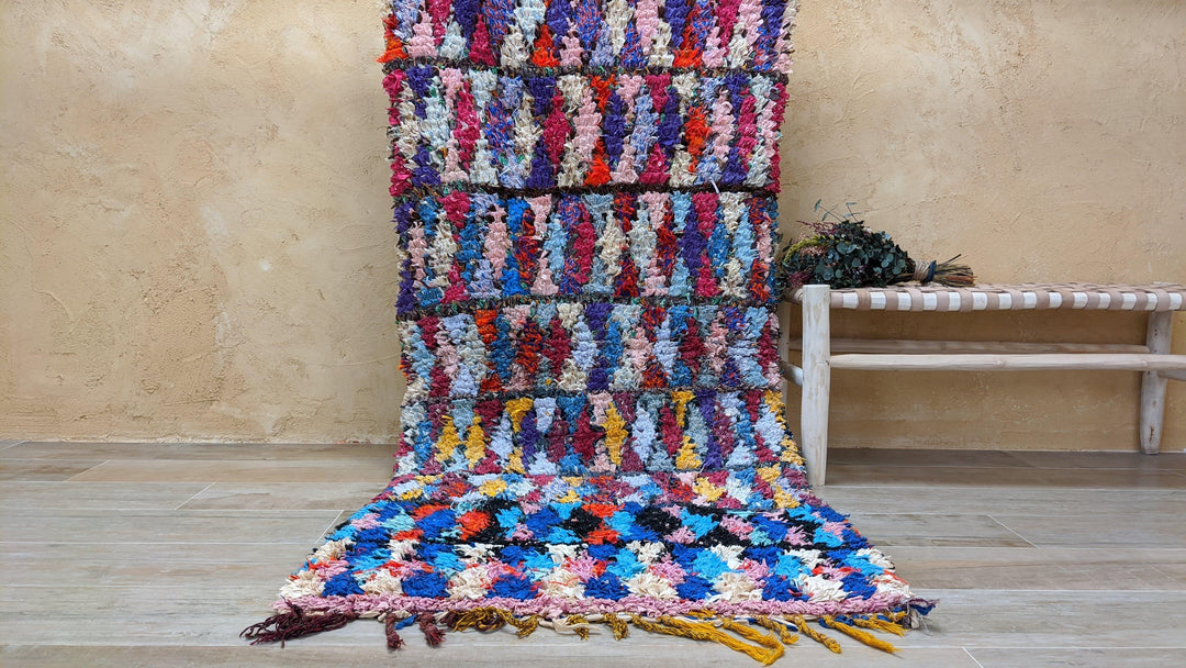Tapis Marocain Boucherouite Vintage Multicolore - Fait Main En Laine Et Coton